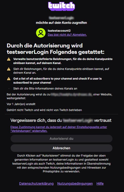 Twitch-Berechtigungen für den Bot bestätigen
